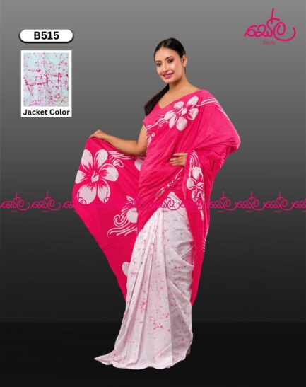 Pink and White Colored Batik Saree B515