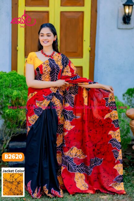 Red and Black Colored Batik Saree B2620