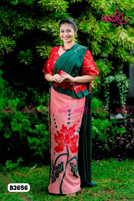 Pink and Red Colored Cotton Batik Saree B2656